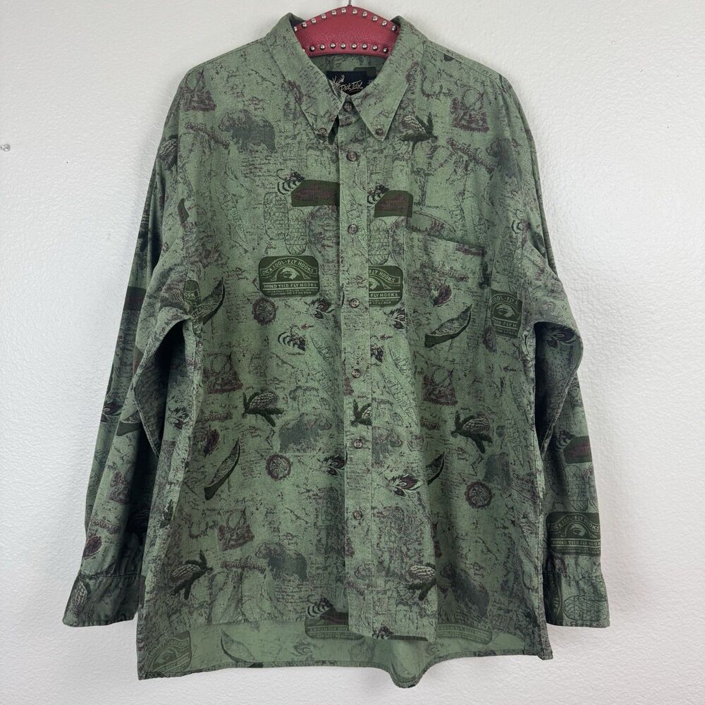 Dick Idol Long Sleeve Button Down Shirt Fly Fishing Outdoors Cotton Green 2XL